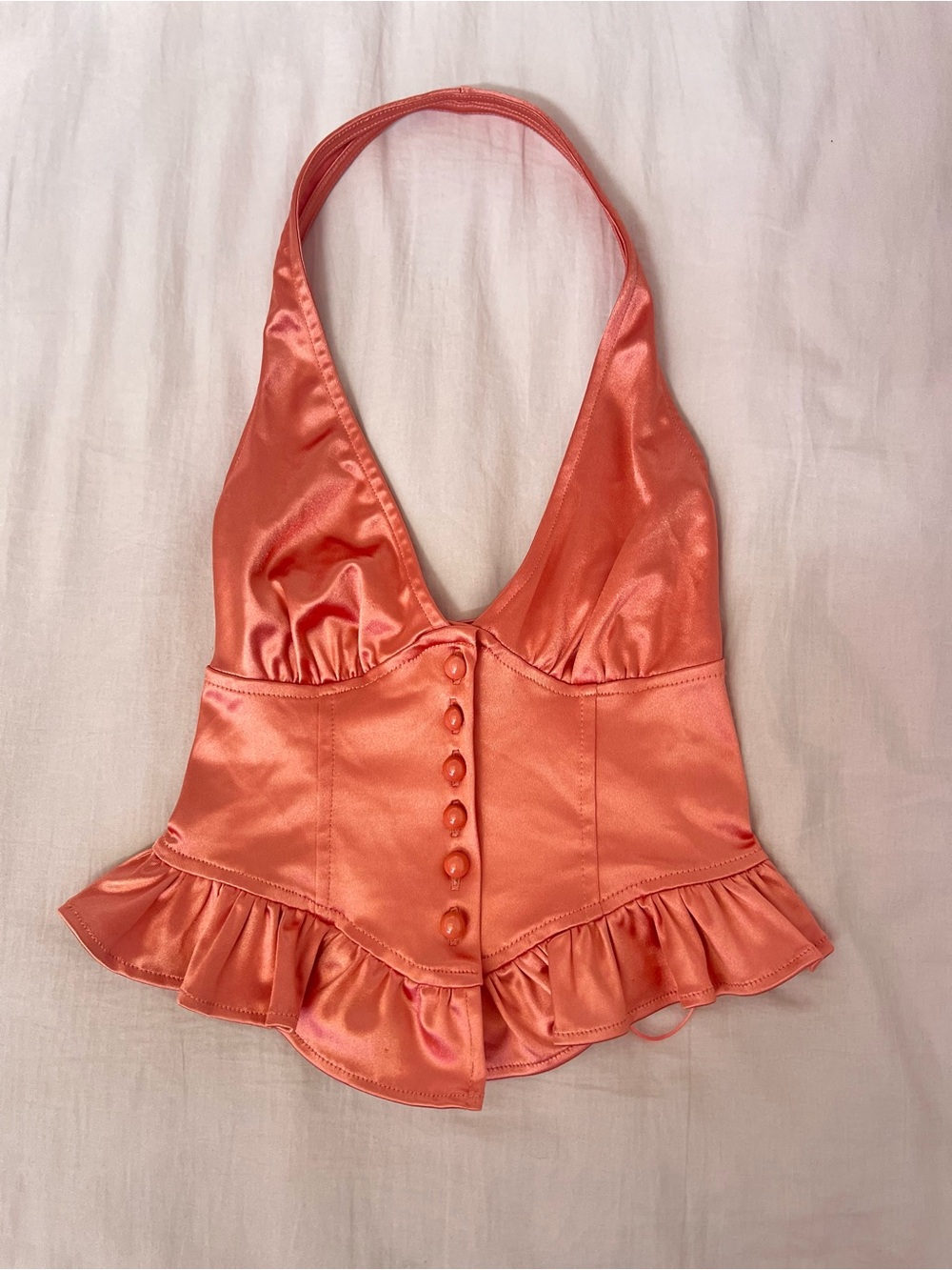 Kimchi Blue Coral Halter Corset Top with Ruffle Hem